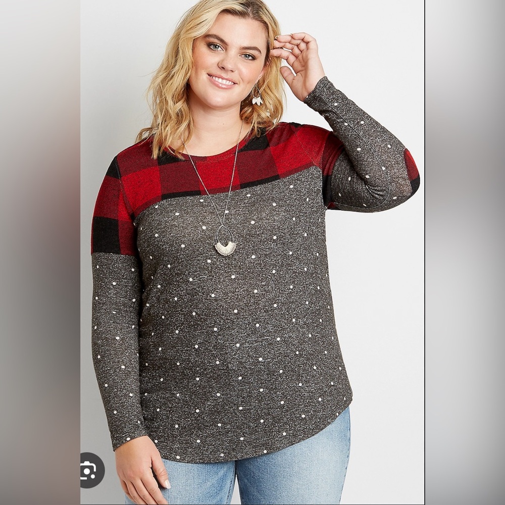 Maurice’s 24/7 Buffalo Plaid Polka Dot Blocked Football Tee